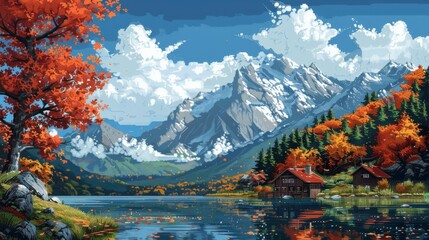 Pixel art representing 4 seasons in a 1990s point--click 16-bit adventure game.