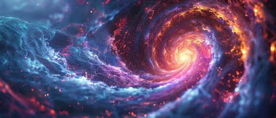 A swirling digital vortex made of 3D polygons, vibrant colors and detailed patterns, futuristic and immersive
