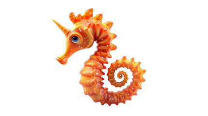 Orange seahorse with blue eye isolated against white backdrop