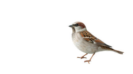 A sparrow perched on a white background
