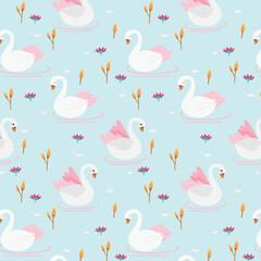 Swans seamless pattern in pastel colors, vector illustration