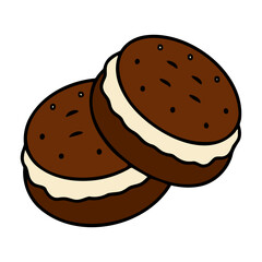 Chocolate cookies and cream filling, isolated on white background, icon and logo.