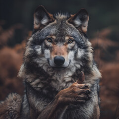 Fototapeta premium A wolf making a thumbs up gesture with its paw 