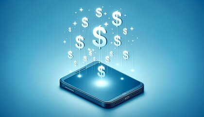 A smartphone with golden dollar signs floating around it, highlighting the potential for financial gain through mobile devices.