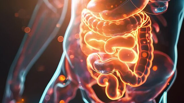 Human digestive system parts, Human digestive system anatomy animation. 3d illustration	
