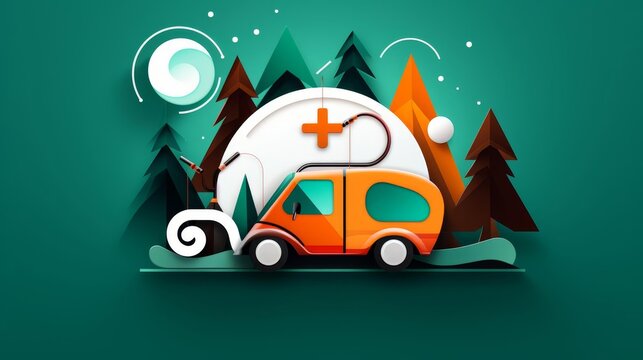 Cozy camping flat design front view summer nature theme animation Analogous Color Scheme