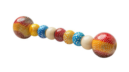 A colorful wooden bead string with a dotted pattern
