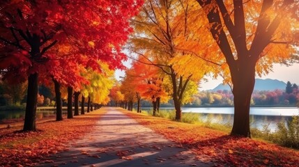 Beautiful autumn landscape with. Colorful foliage in the park