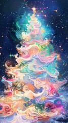 Swirling colors forming christmas tree