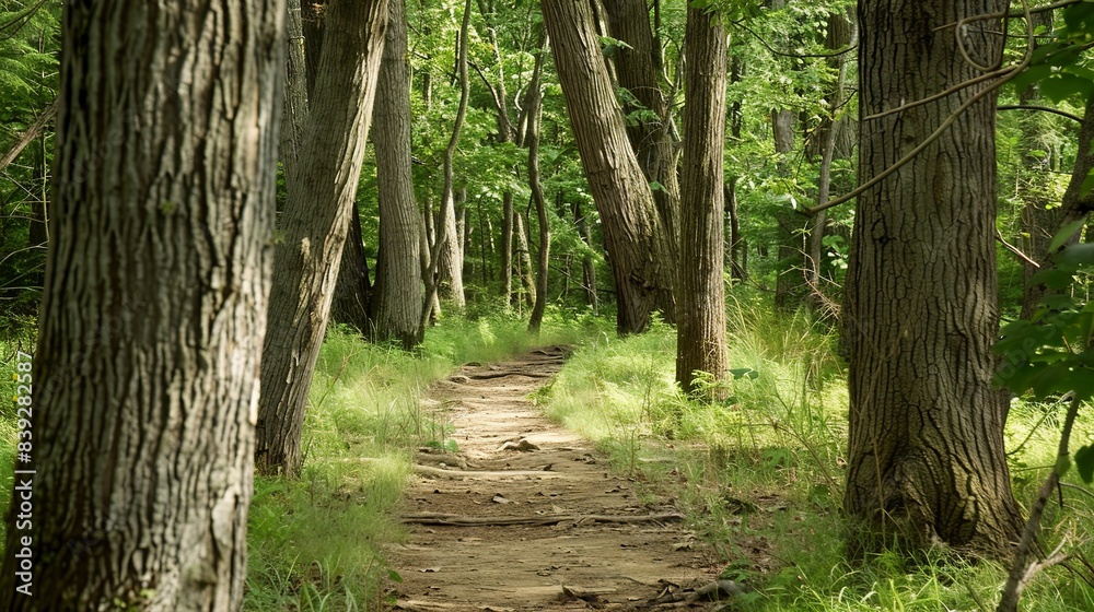 Canvas Prints Bridle path through an old-growth forest, close-up, worn trail flanked by ancient trees, timeless and quiet, no people 