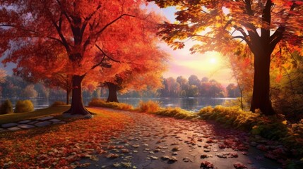 Beautiful autumn landscape with. Colorful foliage in the park