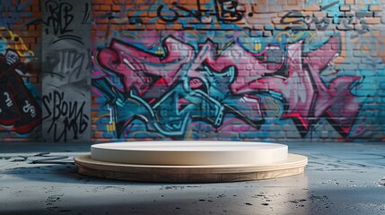 podium on  graffiti wall background