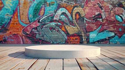  podium on  graffiti wall background
