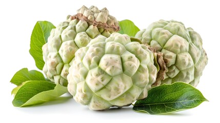 Obraz premium Fresh custard apples on white background. Clean and bright. Perfect for healthy food concepts and organic lifestyle promotions. AI