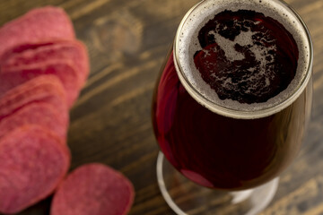 dark beer in a glass glass, fresh dark beer
