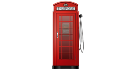 A red British telephone booth isolated on a white background