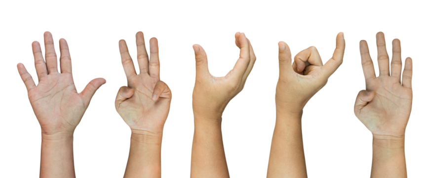 Set of hand gestures Isolated on transparent background, PNG File.