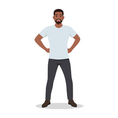 Fototapeta premium Self confident man stands in a heroic pose. Flat vector illustration isolated on white background