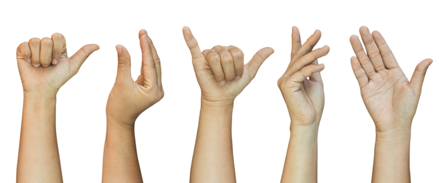 Set of hand gestures Isolated on transparent background, PNG File.
