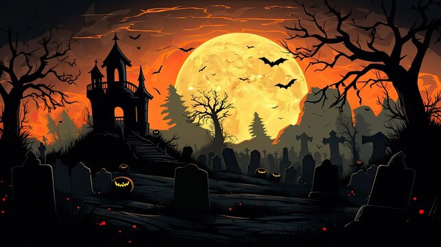graveyard silhouette halloween Abstract Background