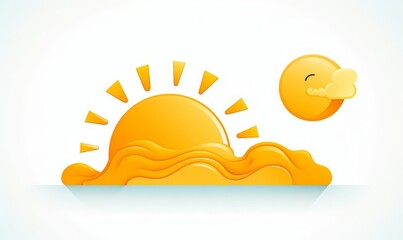 Golden sunshine flat design side view summer day theme cartoon drawing colored pastel