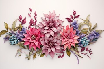 Fototapeta premium 3D botanical wall decoration featuring lifelike flowers in a variety of colors, perfect for a bright and airy room 