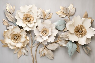 3D botanical wall decoration featuring lifelike flowers in a variety of colors, perfect for a bright and airy room 
