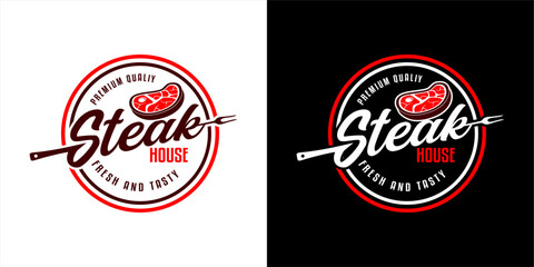 Obraz premium steak house vintage logo sticker emblem badge label template for meat store butchery market
