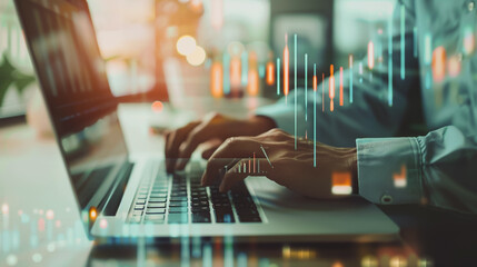 Naklejka premium Close-up Businessman professionals are using desktop to work on a project together in the office. Using economic growth charts and network connections to accompany the data. in analyzing future
