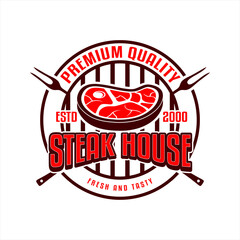 steak house vintage logo sticker emblem badge label template for meat store butchery market