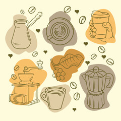 Art & Illustration coffee icon set hand drawn