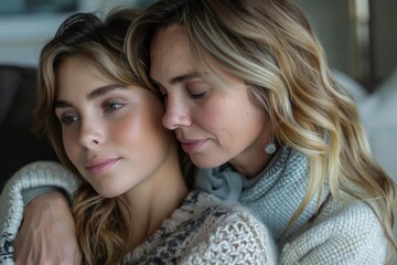 Obraz premium Two women seated together on couch