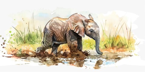 Fototapeta premium Adorable Baby Elephant Watercolor