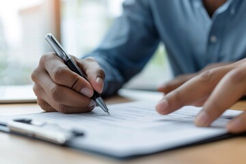 Person writing on paper with pen