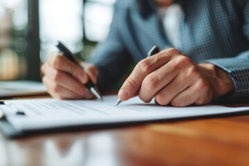 Person writing on paper with pen