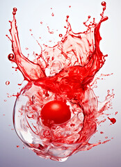 Dynamic Red Splash Art with Floating Sphere against a white background. Advertising, Posters, Cards designs