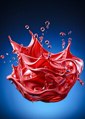 Dynamic Red Liquid Splash on Blue Background. Abstract Fluid Art for Modern Design, Print, Poster