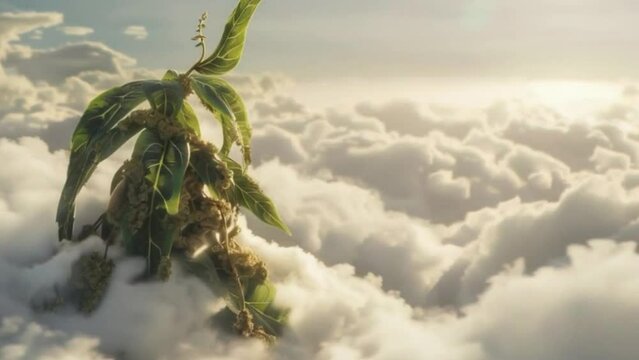 Plant Stem Among the Clouds from the Fairy Tale About Jack and the Magic Beans in a Whimsical Style with Dreamy Colors for Fantasy Concept