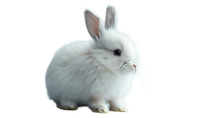 White Angora rabbit sitting on a white background