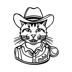 The cowboy cat is drawn in black line on a white background.