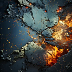Abstract Volcanic Earthquake Fractures with Molten Lava and Glowing Cracks Fusion Art