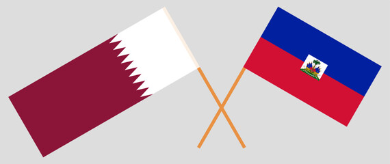 Crossed flags of Qatar and Haiti. Official colors. Correct proportion