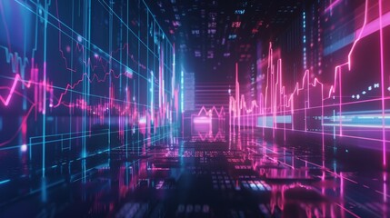 Obraz premium Neon Glow Thriving Financial Growth Chart Illuminated on Stylish Dark Background