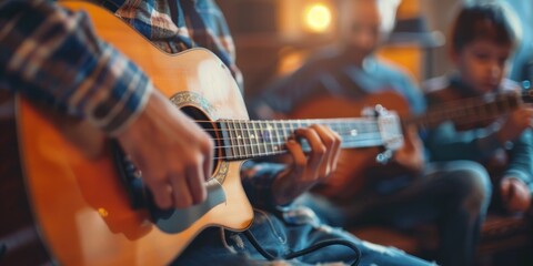 Obraz premium Man playing guitar close up.