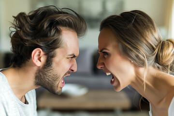 Naklejka premium Aggressive quarrel between a husband and wife, a serious family disagreement