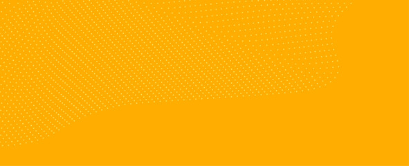 Fototapeta premium Yellow halftone pattern. Retro comic gradient background. Bright orange pixelated dotted texture overlay. Cartoon pop art faded gradient pattern. banner, cover, poster, card, flyer.