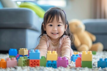 Child building with colorful blocks