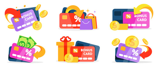 Loyalty program bonus card. Earn points and gold coins cash back
