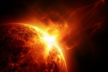 Dramatic illustration of a massive solar flare erupting from the sun's corona - Powered by Adobe