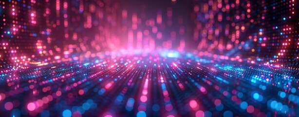 Obraz premium light trail limitless perspective with bokeh glow shimmering futuristic abstract background, sci-fi cyberspace futurism technology trendy background